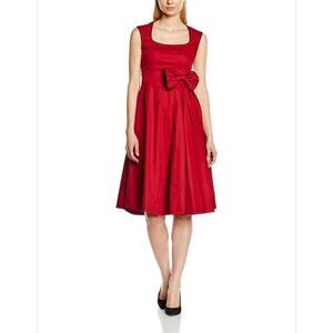 Lindy Bop Red GRACE Swing Dress Bow Front Square Neck Retro Pinup, Size M